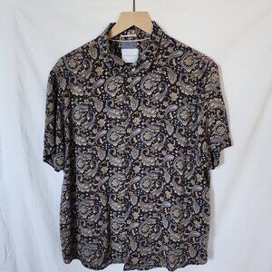 denim flower ricky singh blue & Gold Paisley print short sleeve Men's XL button
